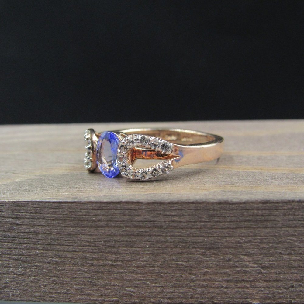 Size 8 Sterling Tanzanite & White Topaz Gem Ring - Picture 2 of 8